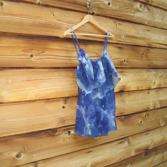 Blue Silk Chiffon Tank Blouse Top - Picture 3 of 7
